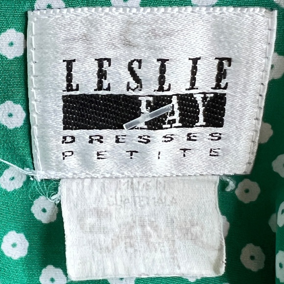 Leslie Fay Dress Petite Size L Todays Size Apr 12 Green Polka Dot Midi Vintage - Picture 5 of 6